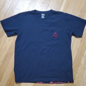 Uniqlo Navy Short Sleeve Pocket Tee with Red Chest Accent